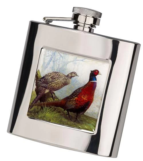 Bisley Square Pheasant Hip Flask 6oz